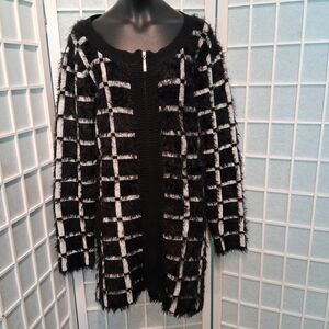 Minkas Cardigan - SOFT  Black and White Grid Pattern zipper Closure 6600